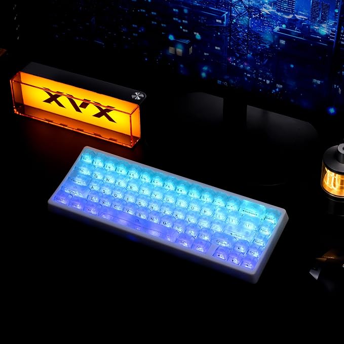 HITIME x XVX M67 JadeStone 60% Wireless Mechanical Gaming Keyboard, VIA Programmable, BT5.0/2.4G/USB-C Creamy Keyboard with Gasket, Hot Swap, RGB Backlits, NKRO for Win/Mac (White, Forged Carbon)