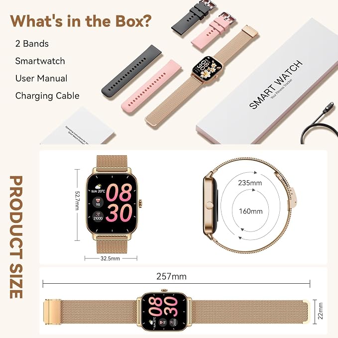 Smart Watch for Women Men Fitness: Waterproof Make Answer Call Digital Mens Watches Running Pedometer Smartwatch for Android Phone iPhone Samsung Compatible Heart Rate Monitor SpO2 Step Tracker Gold