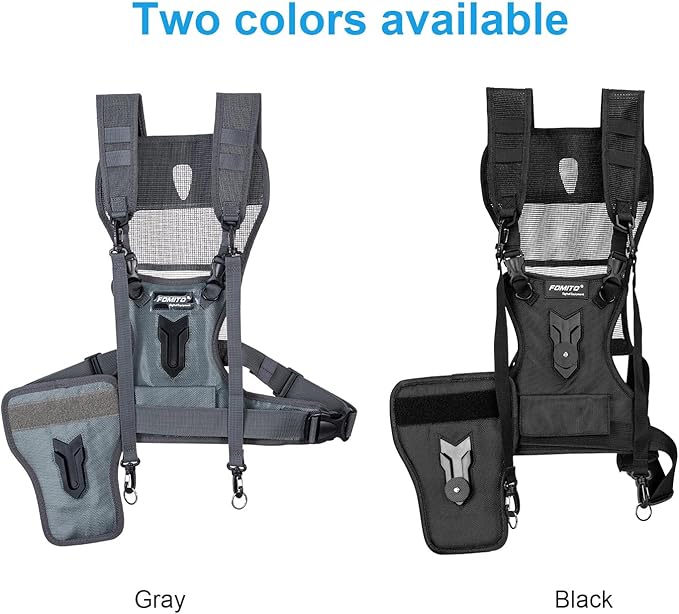 FOMITO Dual Camera Chest Harness System, Professional Photography Vest with Side Holster, Gray