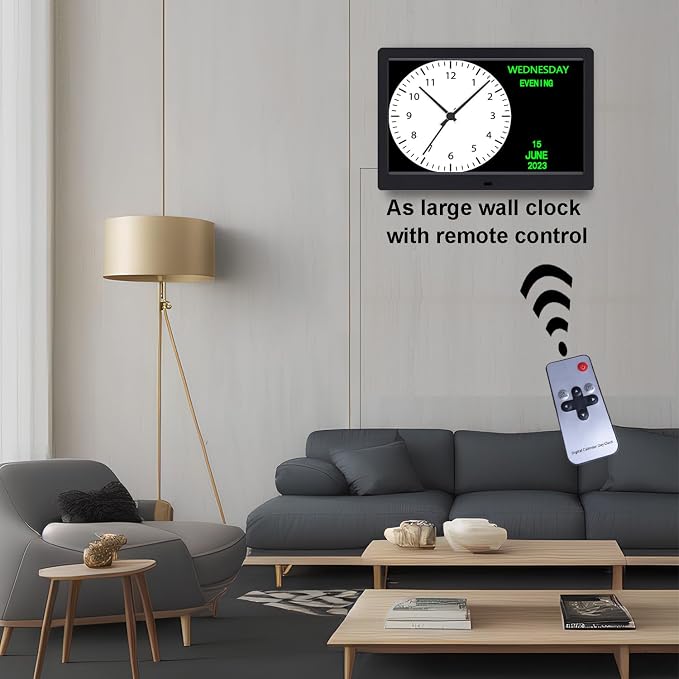 AINFTIME DST Digital Clock with Date and Day of Week for Elderly-12 Alarms Medication Reminder Dementia Alzheimers Clock Calendar with Extra Large Display (10.1 inch Black)