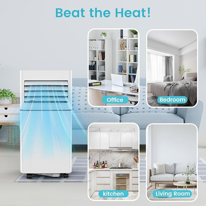 Electactic Portable Air Conditioner 8,000 BTU, 3-in-1 AC Cooler Dehumidifier Fan with LED Display, Remote Control, Quiet, Sleep Mode, 360° Casters, Window Kit for Room Office Apartment Garage