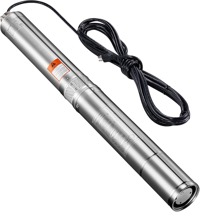 VEVOR Deep Well Submersible Pump, 1.5 HP Output Power, 115V, 31.7 GPM Flow 276 ft Head, with 32.81 ft Cord, Stainless Steel Water Pump, for Industrial, Irrigation, and Home Use, IP68 Waterproof Grade