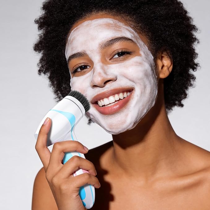 Rechargeable Facial Cleansing Brush – Dual Rotating Electric Face Scrubber with 3 Brush Heads, Waterproof Exfoliator for Deep Cleansing, Valentine's Day Gifts for Her, Mom (Blue)