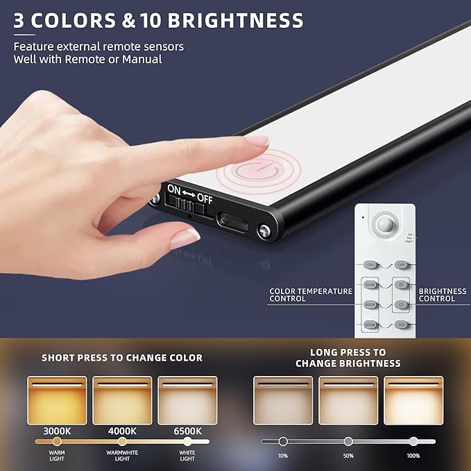 Under Cabinet Lighting,134 LED Cordless Motion Sensor Light Indoor, Rechargeable Closet Lights Battery Operated,Dimmable & 3 Color Temps,Magnetic Under Counter Lights for Kitchen, Closet (40CM,3Pack)