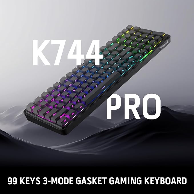 Redragon K744 GB PRO 99 Keys Wireless Gasket RGB Gaming Keyboard, 3-Mode Mechanical Keyboard w/Hot-Swap Socket, Gradient PBT Keycaps & 5-Layer Noise Dampening, Custom Linear Switch