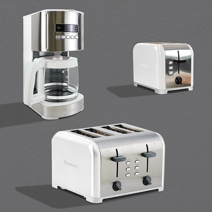 Kenmore drip Coffee Maker - 12 Cup programmable cafe machine with glass pot, regular & bold brew, auto shut off large water reservoir, reusable filter, kitchen appliances for cafeteria barista, White