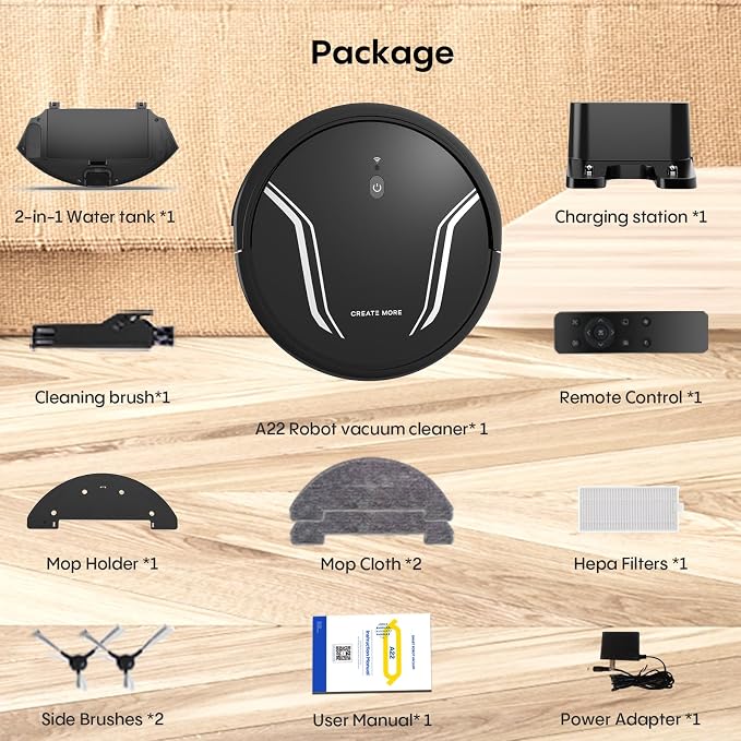 Bagotte Robot Vacuum and Mop Combo,5000Pa Suction Robotic Vacuums Cleaner, Low Noise, Self-Charger,2.4G WiFi/App/Alexa/Remote Control for Pet Hair,Hard Floor,Carpet