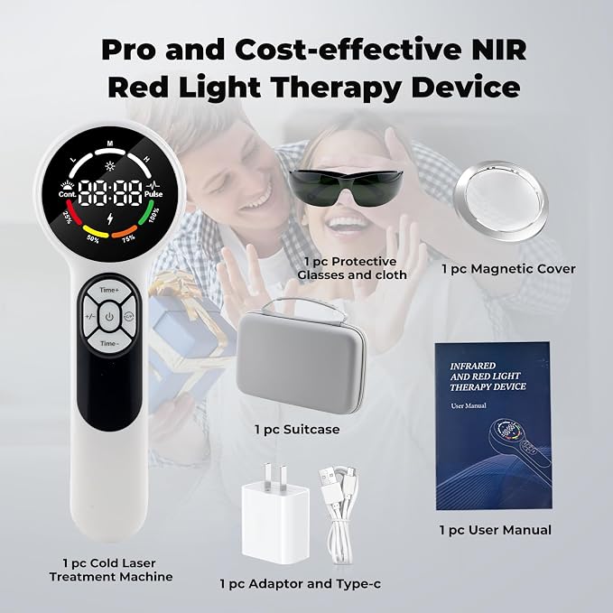 16*650nm & 8*808nm Cold Laser Therapy Device for Dog Cat, 5200mAh Portable Near Red Light Laser Therapy with Protective Cover, Puppy LLLT Pet Treatment Machine for Muscle Pain Relief & Improve Healing