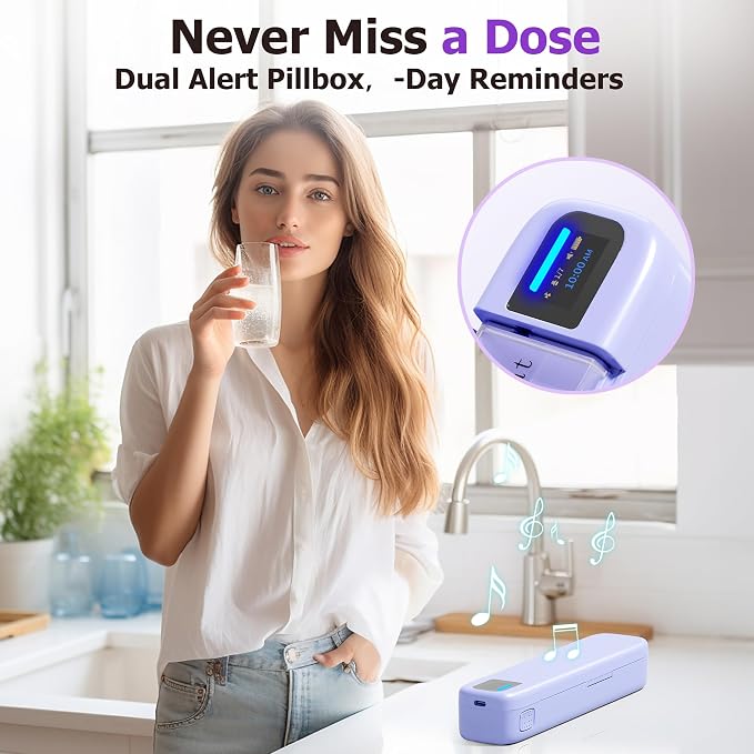 Daviky Smart Pill Organizer with Alarm, Bluetooth Daily Once a Day Pill Box 7 Day with APP, Weekly Travel Pill Case, Portable Pill Reminder for Medicines, Supplements and Vitamins(Purple)