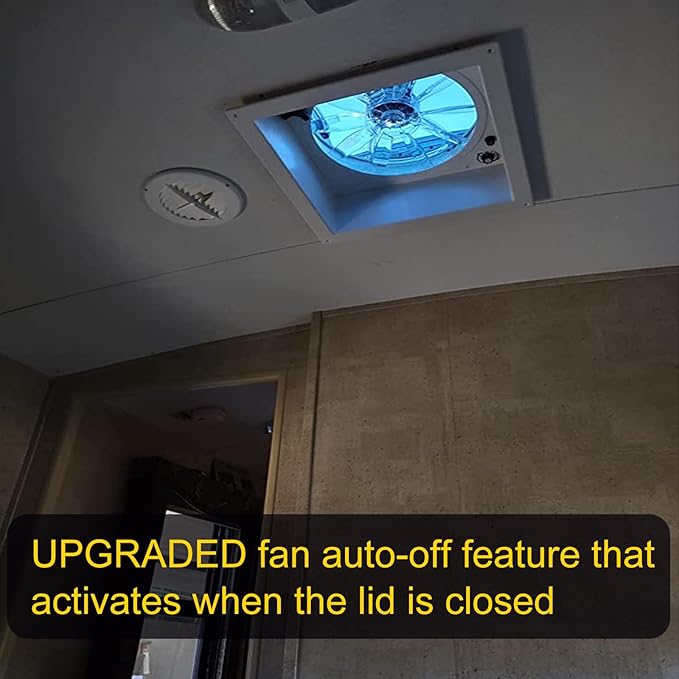 Remote Control RV Roof Vent Fan With S-MOK Alar_m and Ca-Bon Dete_ctor, 12V 14" Super Quiet RV Roof Fan with Rain Sensor, 10-Speed, Reversible