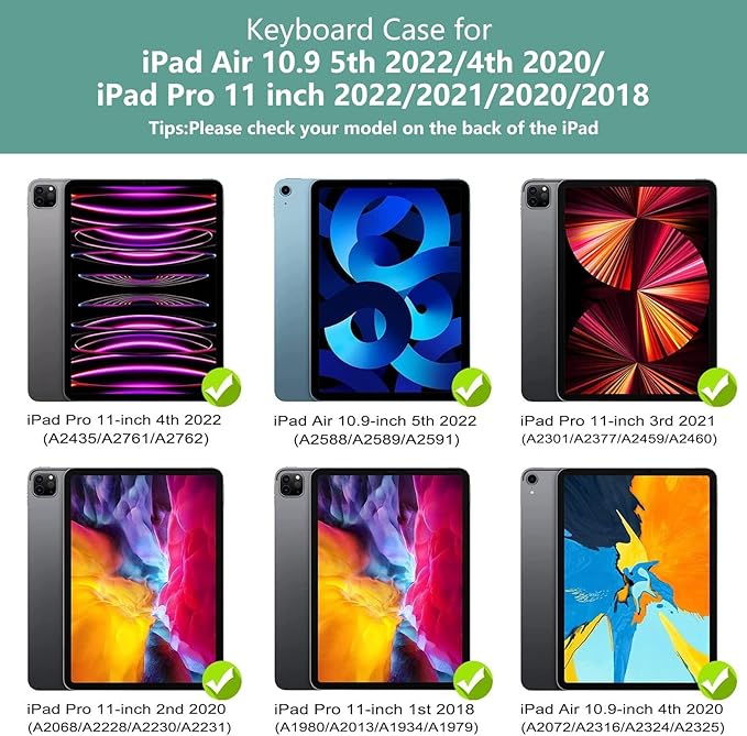 Keyboard Case for iPad Pro 11 inch, Case with Keyboard for iPad Air 5th 4th Generation - Touch Trackpad -10 Color Backlight -360° Protective with Pencil Holder for iPad Pro 11 inch 3rd /2nd/1st Gen