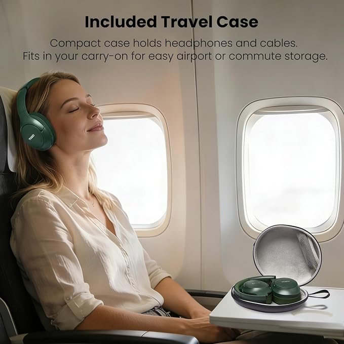 TOZO HT3 Hybrid Noise Cancelling Headphones, 90H Battery Life Wireless Over Ear Bluetooth 6.0 Foldable Headset, AI Voice Assistant with 5 Mics, Connect 2 Devices & Hi-Res Sound, 32 Audio EQ, with Case