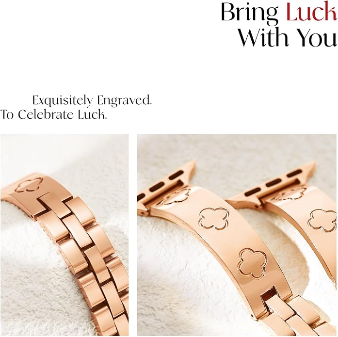 Missair Compatible with Apple Watch Band 38mm 40mm 41mm 42mm 44mm 45mm 46mm 49mm, Four Leaf Lucky Bracelet Women Dressy Stainless Steel Metal Clover Strap for iWatch Series 11 10 9 8 7 6 5 4 SE Ultra