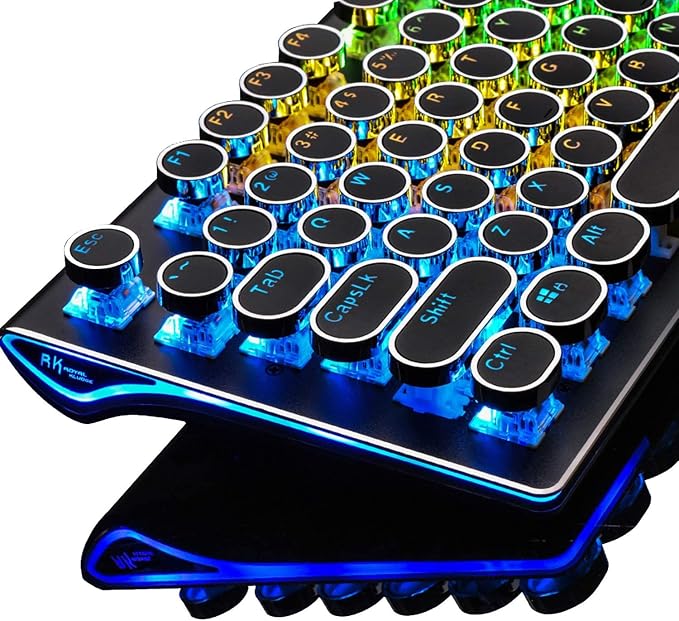 RK ROYAL KLUDGE S108 Typewriter Mechanical Keyboard, Full RGB Gaming Keyboard, Wired PC Game Keyboards with Number Pad and Detachable Wrist Rest, Retro Round Keycaps, Brown Switches Black