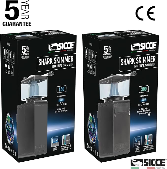 Sicce Shark Nano Protein Skimmer 300 up to 80 Gallon Saltwater Aquariums | Ultra Quiet Pump, Adjustable, Compact, Small Aquarium Marine Reef Tank