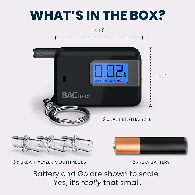 BACtrack Go Keychain Breathalyzer - Black (2 Pack) | Ultra-Portable Pocket Keyring Alcohol Tester for Personal Use