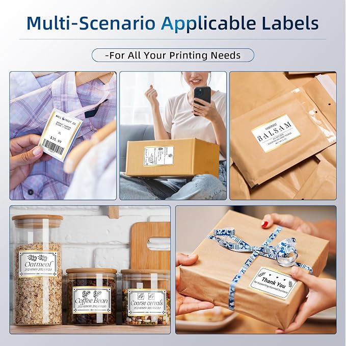 Phomemo M220 Label Maker & 1 Roll Gold Linear Border Label, 2.36"x3.39"(60x86mm)