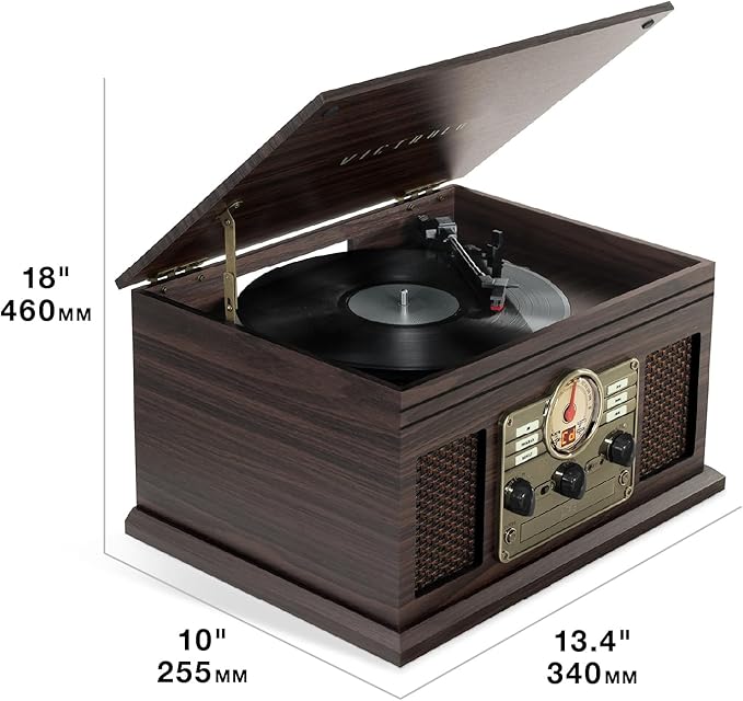 Victrola The Quincy 6-in-1 Bluetooth Record Player & Multimedia Center with Built-in Speakers – 3-Speed Turntable, CD & Cassette Player, FM Radio, Wireless Music Streaming (Farmhouse Oatmeal)