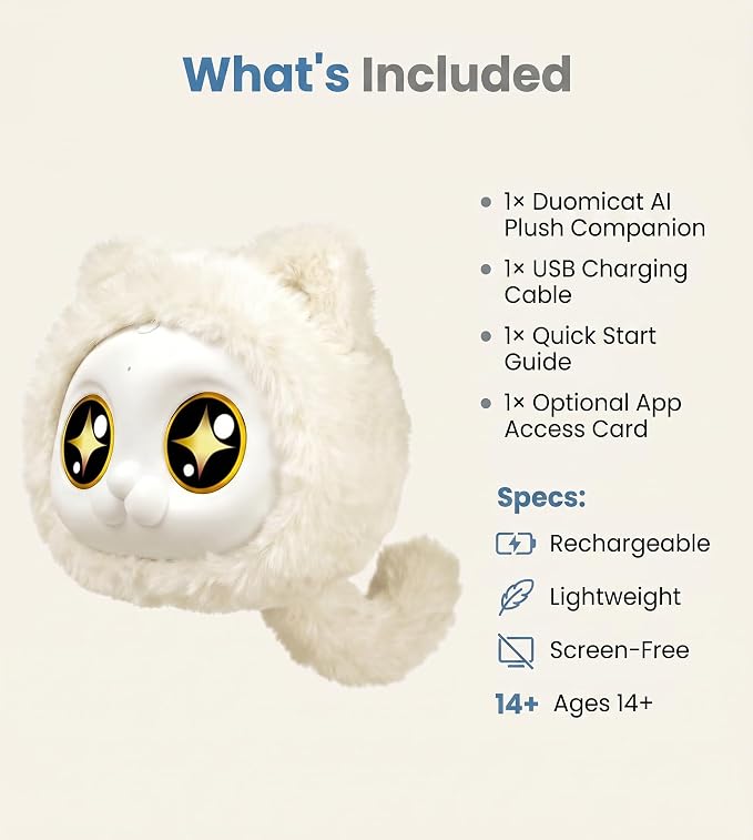 AI Robot Companion, Interactive Plush Talking Toy with Smart Voice Response,Emotional Support Robot for Kids 14+ and Adults, Conversation Pal, Storytelling Robot Pet, Birthday Gift (Black)