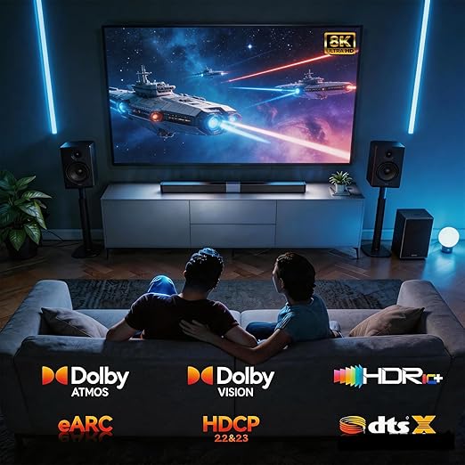Soonsoonic 8K Certified Ultra High Speed HDMI 2.1 Cable 3FT,48Gbps Braided Gaming Cord,10K 8K@60Hz 4K@120Hz/144Hz eARC Dolby Atmos DTS:X HDR10 VRR ALLM,Compatible with PS5 Xbox Series X/S RTX 5090 AVR
