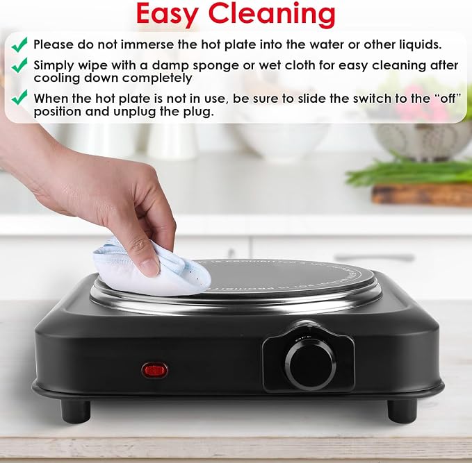 1200W Electric Infrared Single Burner Portable Heating Hot Plate Stove Countertop RV Hotplate with 7.5” Glass Cooktop Stepless Temperature Adjustments for Home RV Camp