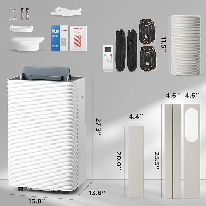 TURBRO Finnmark 14,000 BTU Portable Air Conditioner and Heater, Dehumidifier, 3-Speed Fan, Covers Rooms up to 600 Sq. Ft., Remote and WiFi Control, 7.77 CEER High Efficiency, CSA-Certified