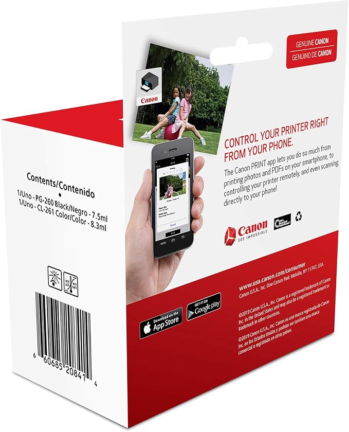 Canon PG-260 / CLI-261 Genuine Ink Value Pack (2 Cartridges),Compatible with TS5320,TR7020,(Pack of 2)
