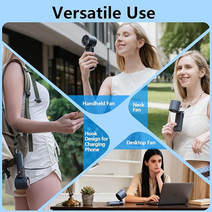 Portable Rechargeable Handheld Turbo Fan,9000mAh Multifunctional Cooling Fan with Ice Cooling & Charging Function,Built-in Type-C Charging Cable & LED Display,100-Speed Wind,Suitable for Travel/Office