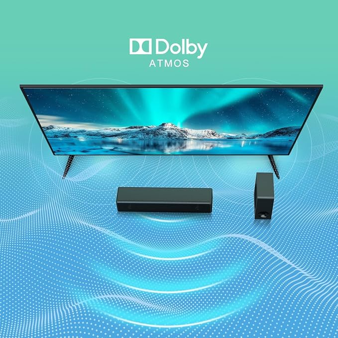 GEOYEAO Sound bar with subwoofer, 100W 2.1 ch soundbar w/Dolby Atmos Surround Sound System, 3D Bass Adjustable Home Theater Bluetooth TV Speaker for Smart TV/Projector/PC