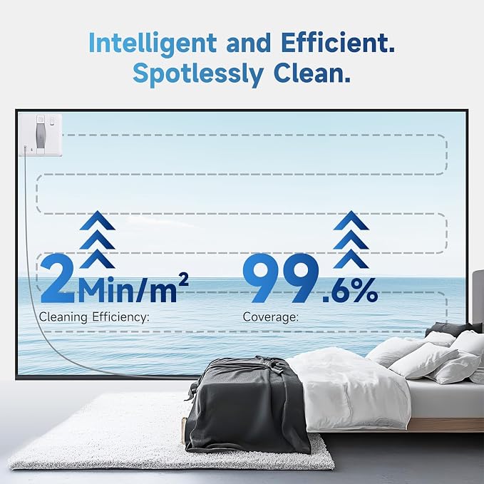 FMART W5 Mini Window Cleaning Robot, 4-Way Ultrasonic Spray, 8000Pa Suction, Ultra-Slim 2.36 in, Edge-Cleaning Route, Smart Path Planning, 9-Stage Safety, Anti-Falling