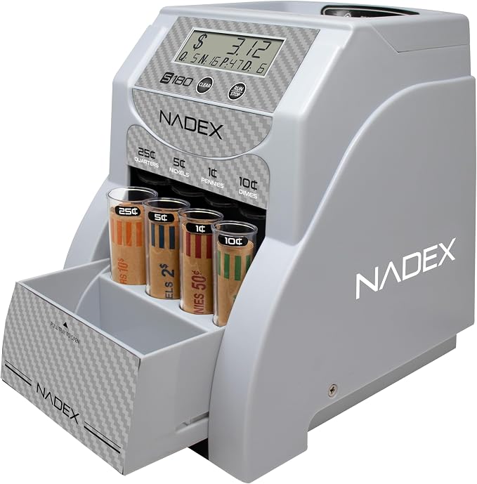 Nadex S180 Digital Coin Sorter and Counter – Displays Total and Denomination Values, Carbon Fiber