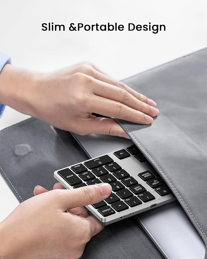 Kisnt KN300BT Bluetooth Number Pad for Laptop, 34- Key Wireless Rechargeable Numeric Keypad Portable External Numpad for MacBook, Tablets, Mac, iOS, Android, Windows PC