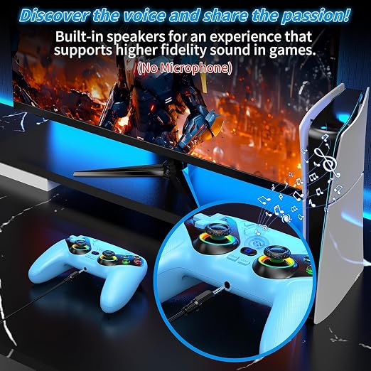 Nonbliep RGB Wireless Controller for PS5/PC, Bluetooth Controller with Turbo, Macro, 6-Axis Motion Control, Dynamic Vibration, 3.5mm Audio Jack, 1000mAh Battery, Speaker (Blue)