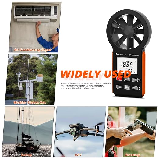 HOLDPEAK Handheld Anemometer, Digital Wind Speed Meter for HVAC, Drone Flying, Sailing & Weather Monitoring, Portable Air Flow Tester with Backlight, Rechargeable Battery, and Auto Shut-Off