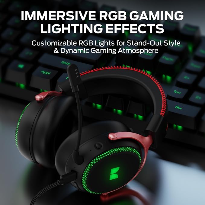 Monster Mission 350 Wireless Gaming Headset for PC, Ps4, Ps5, Xbox Headset with Virtual 7.1 Surround Sound Gaming Headphones, RGB Lights Over Ear Headphones for Switch, Xbox Series X/S, Laptop, Mobile