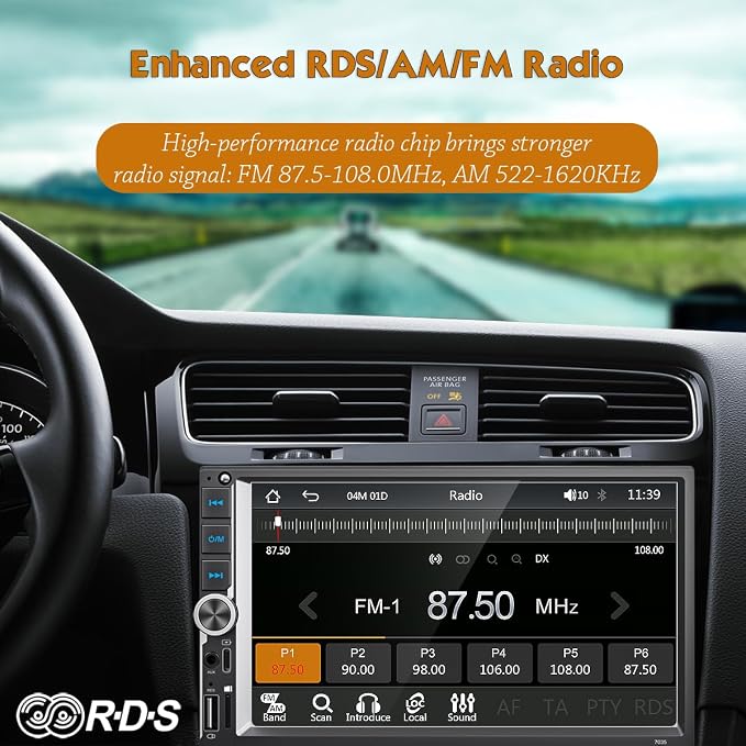 7 Inch Car Stereo with Wireless Apple CarPlay & Android Auto, Wireless AirPlay Mirror Link, Double Din Radio with 1024*600 IPS Toucscreen, AM/FM RDS, Bluetooth, Type-C/USB/TF/AUX, 12-LED Backup Camera