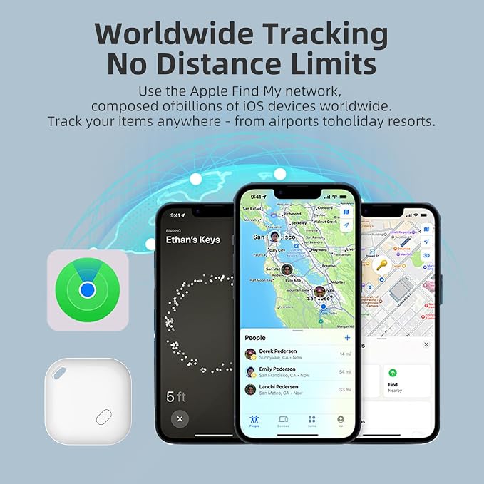 Key Finder & Tracker,Bluetooth Tracker Work with Apple Find My (iOS Only),Wallet Tracker tag Locator, Item Finder for Keys, Bags, Wallets, Replaceable CR2032 Lithium Batteries - 4Pack
