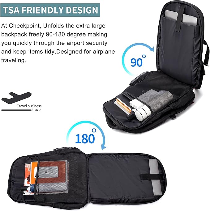 Lunch Backpack for Men, Insulated Cooler Lunch Box Backpack, Extra Large 50L Travel Laptop Backpack for Work with USB Charging Port, Water Resistant 17inch Computer Bag Big, Blue