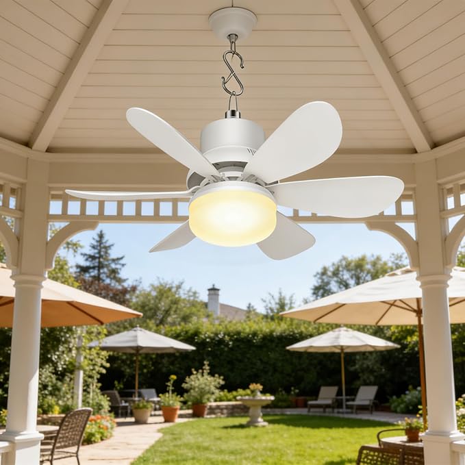 Solar Fan for Gazebo with Light, 18000mAh Rechargeable Solar Powered Patio Ceiling Fan with Remote, 17.5'' Portable Outdoor Hanging Fans for Pergola| Backyard| Camping| Tent| RV Canopy, IP54 Rated