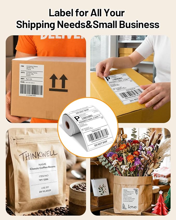 Phomemo 241BT Shipping Label Printer & Packs of 250pcs 4x6 Thermal Labels