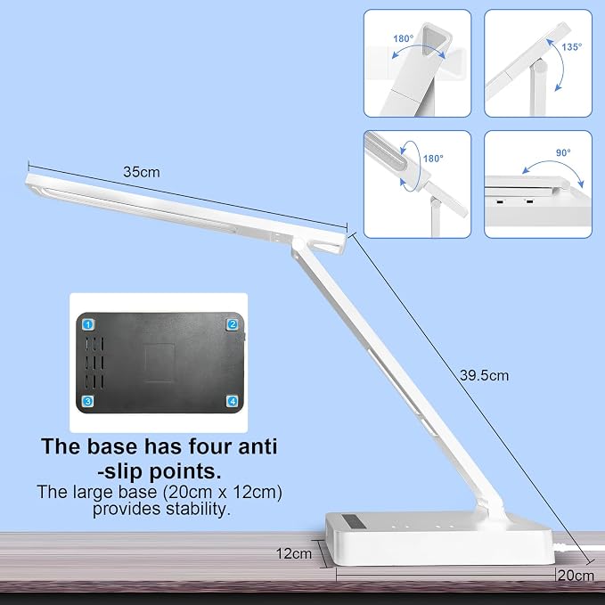 snsok Smart Desk Lamp with Dual USB Charging (Type-C/USB-A) & 2 AC Outlets, Digital Clock, Temperature Display, 5 Color Modes, 5 Brightness, Adjustable - for Office, Bedroom, Dorm Room, Study