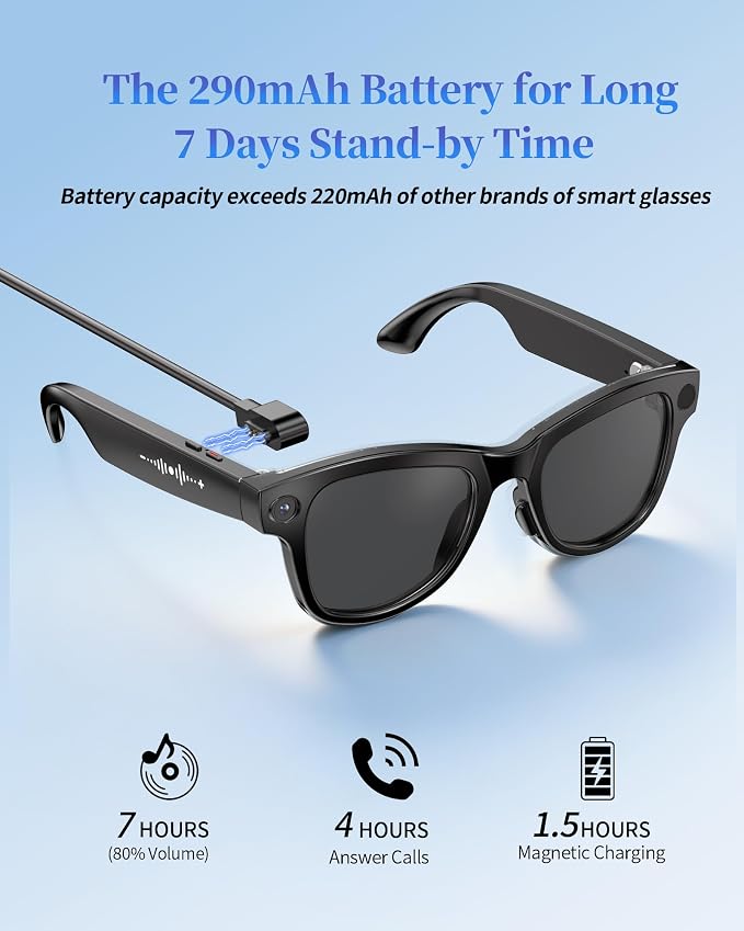 Smart Glasses with Open-Ear Audio & ENC Noise Reduction, 2026 AI Glasses with 8MP Camera, 139 Languages Real-Time Translator, ChatGPT Voice Assistant, UV & Blue Light Blocking for Men Women Daily