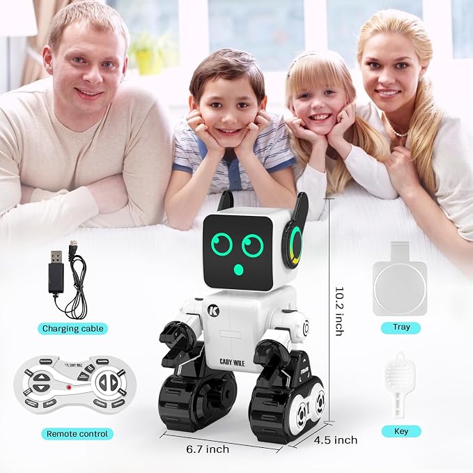 okk Robot Toys for Kids, Programmable Remote Control Robot, Interactive Toys with Coin Bank, LED and Tray, Walking Talking Singing Dancing Gift for Boys Girl(White)
