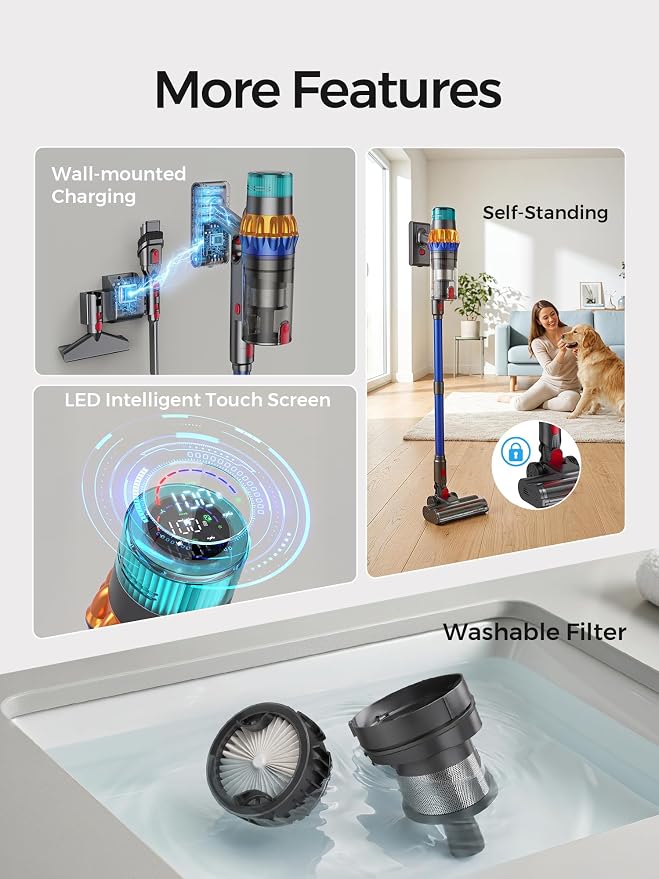 Smart Cordless Vacuum Cleaner, 650W 60KPa Stick Vacuum with Auto Suction Adjustment, 75 Min Long Runtime Rechargeable Handheld Vacuum for Home Pet Hair, Hardwood Floor Carpet