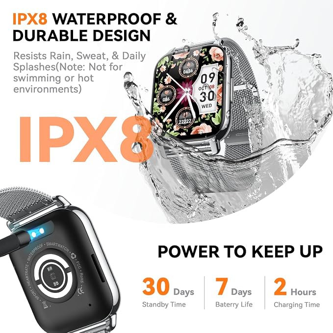 Smart Watch for Women (3 Bands), 1.85'' HD Fitness Tracker with Bluetooth Calls, IPX8 Waterproof Smartwatch for Android iPhone, 112+ Sport Modes, Heart Rate & Sleep Monitor, Silver