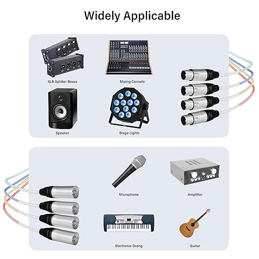 PRORECK 6ft Snake Cable, 4-Channel Shielded Audio Cable XLR Male to XLR Female, with Color-Marked Connectors for Professional Stage, Studio, and Live (2-Pack) (PR-XLR/XLR-4 * 6P)