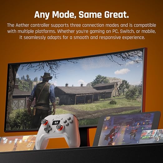 BIGBIG WON Wireless Gaming Controller with LCD Display – Hall Effect Joystick & Triggers, 1000Hz Polling Rate, PC/Switch/Android/iOS Compatible, Dual Back Buttons, Turbo, HD Rumble, Wired/Bluetooth/2.4G AETHER Wireless Gamepad