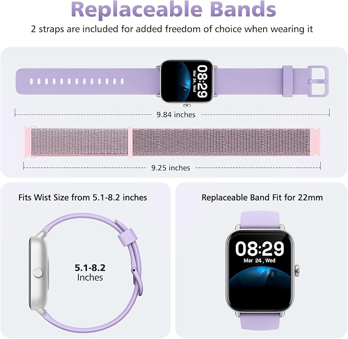 Smart Watches for Women, 1.85" Alexa Fitness Trackers with Call & SMS, Heart Rate, SpO2, Stress & Sleep Monitor, IP68 Waterproof Smartwatch for Android iPhone Samsung etc., 100+ Sports Modes, 2 Bands
