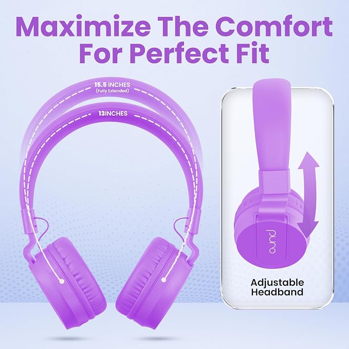 Puro Sound Labs Kids Wired Headphones – Volume-Limiting & Adjustable, Safe & Comfortable Headphones for Kids – Compatible with PCs, Smartphones & Tablets, Ideal for School & Travel – PuroBasic, Purple