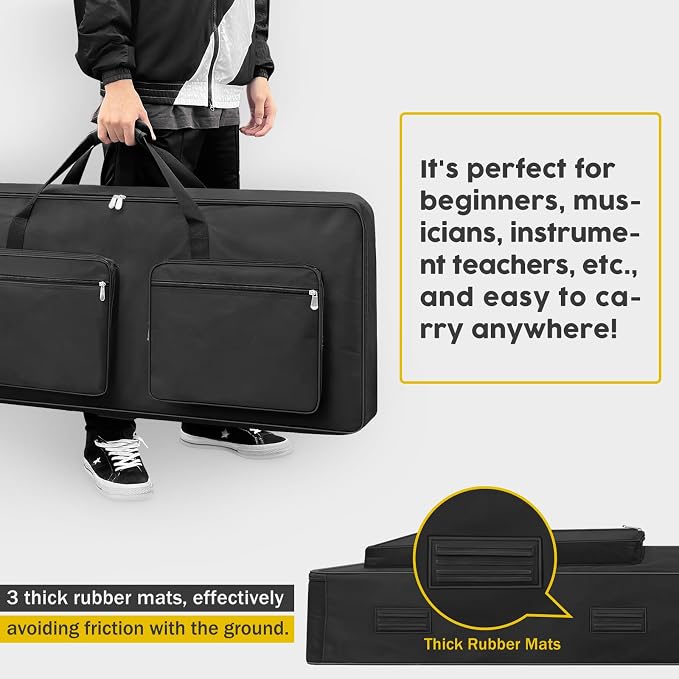 76 Key Piano Keyboard Case Bag 46.46" x 5.11" x 17.91",Portable Padded Keyboard Gig Bag with Handles and Adjustable Backpack Straps with 4-Pocket for Keyboard Accessaries (Black)